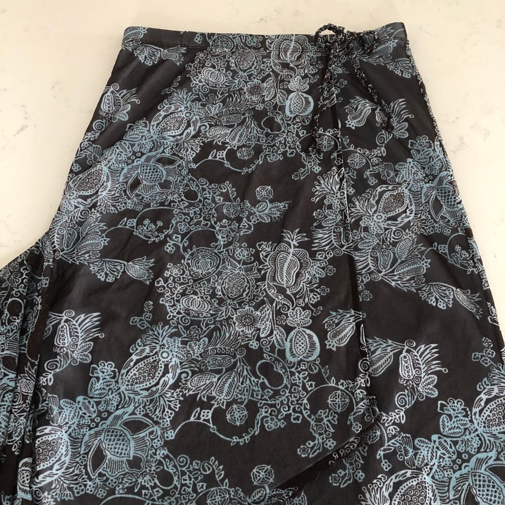 Mexx Sweet Pull On Lined Faux Wrap Floral Skirt Chocolate Brown + Blue Sz S NWT - Picture 6 of 15